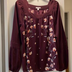Lauren Conrad burgundy floral blouse size XL